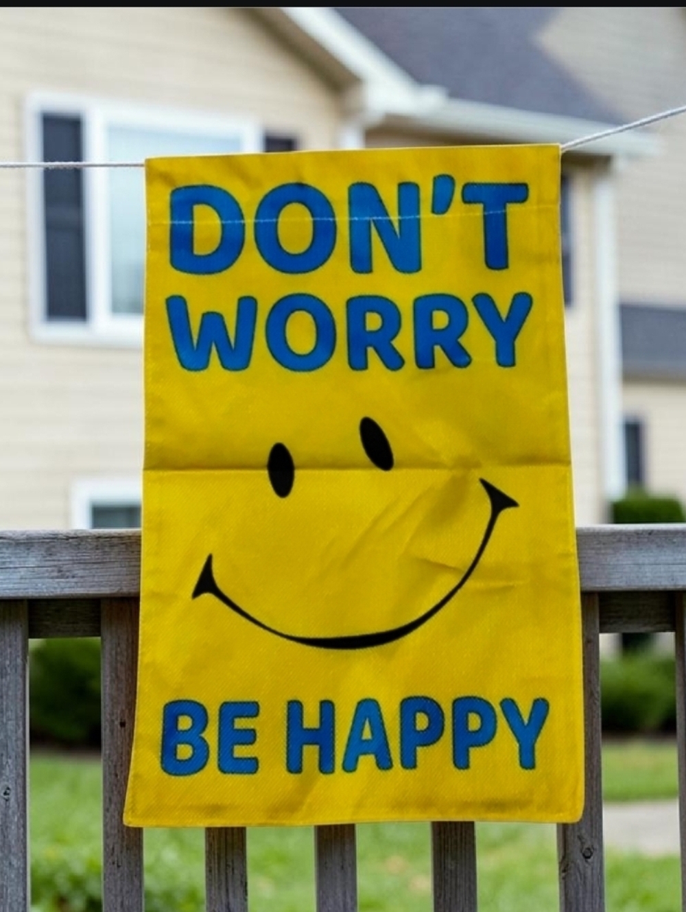 All Season Yellow Smiley Face Garden Woven Linen Flag